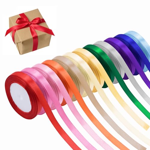 12 Farben Satinband, 10mm 22M Massives Stoff Satinband, Regenbogen Satinband Rolle Set, Doppelseitiges Dünnes Satinband, Polyester Satinband, für Bastelarbeiten, Schleifen, Geschenkverpackungen 12 Farben Satinband, 10mm 22M Massives Stoff Satinband, Regenbogen Satinband Rolle Set, Doppelseitiges Dünnes Satinband, Polyester Satinband, für Bastelarbeiten, Schleifen, Geschenkverpackungen von UPUPGO