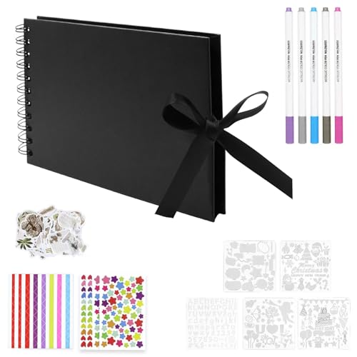 Fotoalbum zum Selbstgestalten, 21.5 x 15cm Scrapbook 60 Seiten / 30 Blatt Fotobuch Fotoalben Fotobuch zum Einkleben Gästebuch DIY Spiralalbum für Familie Valentinstag Geburtstag Jahrestag (Schwarz) von UPUPGO