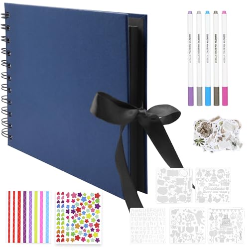 Fotoalbum zum Selbstgestalten, 21.5 x 15cm Scrapbook 60 Seiten / 30 Blatt Fotobuch Fotoalben Fotobuch zum Einkleben Gästebuch DIY Spiralalbum für Familie Valentinstag Geburtstag Jahrestag (Dunkelblau) von UPUPGO
