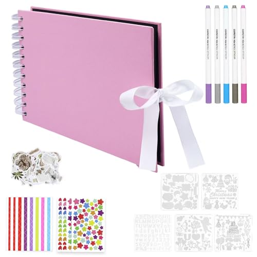 Fotoalbum zum Selbstgestalten, 21.5 x 15cm Scrapbook 60 Seiten / 30 Blatt Fotobuch Fotoalben Fotobuch zum Einkleben Gästebuch DIY Spiralalbum für Familie Valentinstag Geburtstag Jahrestag (Rosa) von UPUPGO