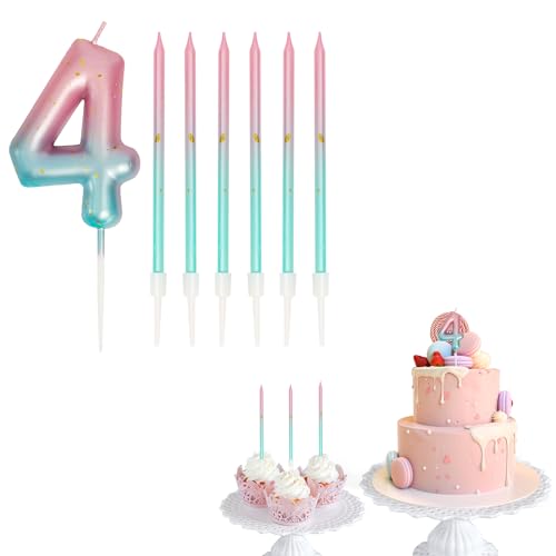 Geburtstagskerzen Zahlen 4, Kerze Geburtstag für rosa Farbverlauf Blaue mit 6 Stück Geburtstagsdekorationen Kerze für Baby, Mädchen, Jungen, Jahrestag, Hochzeit, Party, Dekoration Geburtstagskerzen Zahlen 4, Kerze Geburtstag für rosa Farbverlauf Blaue mit 6 Stück Geburtstagsdekorationen Kerze für Baby, Mädchen, Jungen, Jahrestag, Hochzeit, Party, Dekoration von UPUPGO