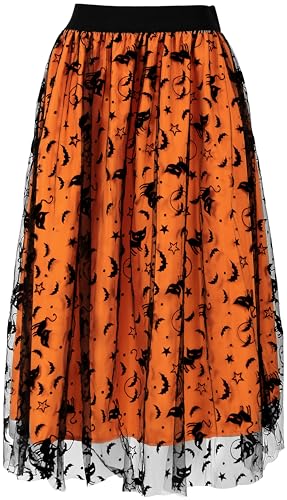 UQJE Tüllrock für Damen, schwarze Katze, elastische Taille, Kürbis, mehrlagig, Netzstoff, Midirock, Halloween, Party, Orange, Größe XXL - 3XL UQJE Tüllrock für Damen, schwarze Katze, elastische Taille, Kürbis, mehrlagig, Netzstoff, Midirock, Halloween, Party, Orange, Größe XXL - 3XL von UQJE