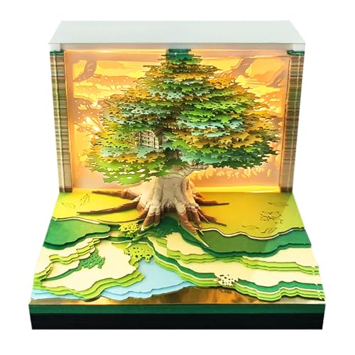 3D-Kalender 2026, Zeitstück-Kalender 2026, abreißbarer 3D-Papier-Kunst-Notizblock mit Lichtern, 3D-Miniatur-Baumhaus-Papierskulptur, Ornamente, kreative DIY-Desktop-Dekoration von UQSENEUX