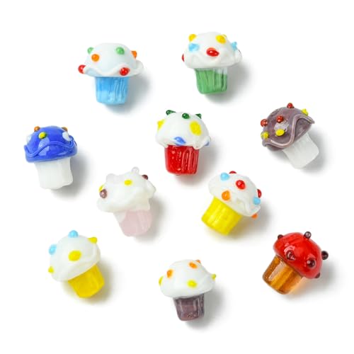 UR URLIFEHALL 10 Stück handgefertigte Lampwork-Eiscreme-Perlen, bauchiges Glas, süße Lebensmittel, Abstandshalter für Schmuckherstellung, Handwerk, Haarbänder, Ohrringe von UR URLIFEHALL