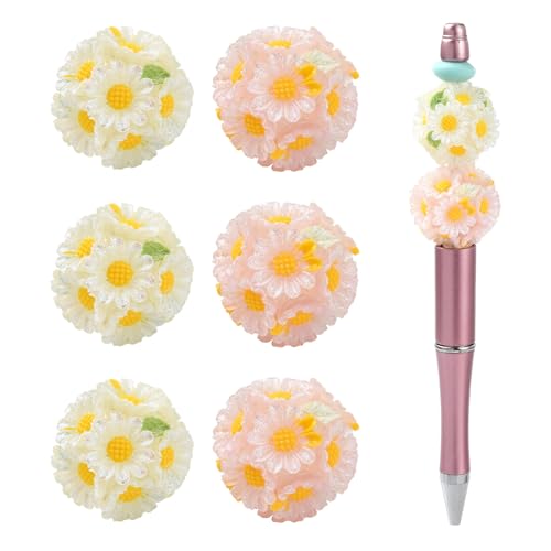 UR URLIFEHALL 10 Stück zufällige Gänseblümchen-Acrylperlen, niedliche 3D-Frühlingsblumen-Perlen für Perlenstifte, Schlüsselanhänger, Schmuckherstellung, Bastelarbeiten von UR URLIFEHALL