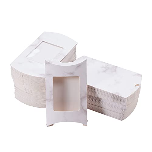 UR URLIFEHALL 100 Stück Marmor-Textur-Muster Geschenkboxen mit Fenster Papier Kissen Boxen Party Boxen für Süßigkeiten 12,5 x 7,6 x 2,2 cm von UR URLIFEHALL