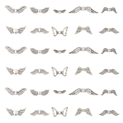 UR URLIFEHALL 100 Stück Tibetische Silber Engel Flügel Spacer Perlen 10 Stile Schmuck DIY Haar Zubehör Handwerk von UR URLIFEHALL