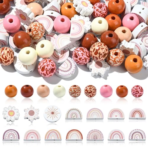 UR URLIFEHALL 100 Stück böhmische Holzperlen, sprühlackiert, rund, bogenförmig, Blumenform, Perlen für Schmuck, Boho, Handwerk, Zuhause, Party-Dekoration UR URLIFEHALL 100 Stück böhmische Holzperlen, sprühlackiert, rund, bogenförmig, Blumenform, Perlen für Schmuck, Boho, Handwerk, Zuhause, Party-Dekoration von UR URLIFEHALL