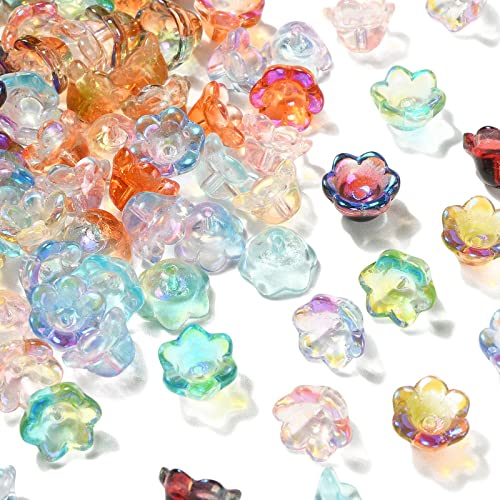UR URLIFEHALL 100 Stück handgefertigte Lampwork-Glasperlen Maiglöckchen-Perlen AB-farbig beschichtete Blumen-Glasperlen für DIY Schmuckherstellung von UR URLIFEHALL