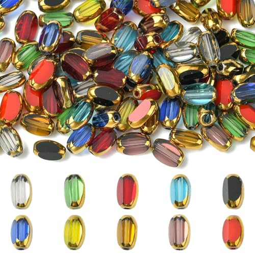UR URLIFEHALL 100 Stück transparente ovale Glasperlen mit goldenem Metallrand, Abstandshalter für Schmuckherstellung, Armbänder, Bastelarbeiten, 100 Stück UR URLIFEHALL 100 Stück transparente ovale Glasperlen mit goldenem Metallrand, Abstandshalter für Schmuckherstellung, Armbänder, Bastelarbeiten, 100 Stück von UR URLIFEHALL