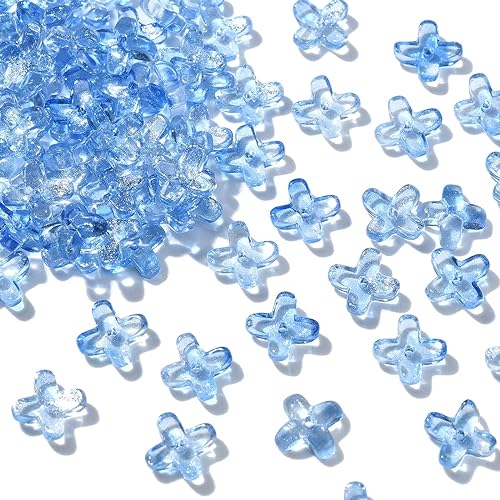 UR URLIFEHALL 100 Stück transparente sprühlackierte Glasblumen-Perlen mit Glitzerpulver, Blumen-Perlenkappen für DIY-Schmuckherstellung, Handwerk von UR URLIFEHALL