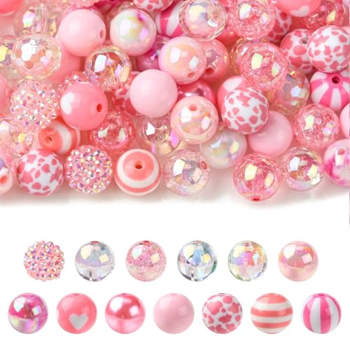 UR URLIFEHALL 100 Stück zufällige 16 mm runde Acrylperlen rosa Serie Kaugummi-Perlen für Schmuckherstellung, Armbänder, Ohrringe, Halsketten, Bastelprojekte von UR URLIFEHALL