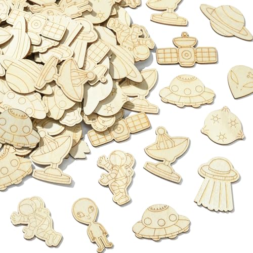 UR URLIFEHALL 100 Stück zufällige Weltraum-Holzausschnitte, unlackiert, Planet, Astronaut, Alien, blanko, Holzverzierungen für Zimmer, Zuhause, Party-Dekoration UR URLIFEHALL 100 Stück zufällige Weltraum-Holzausschnitte, unlackiert, Planet, Astronaut, Alien, blanko, Holzverzierungen für Zimmer, Zuhause, Party-Dekoration von UR URLIFEHALL