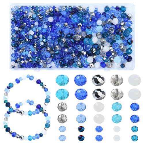 UR URLIFEHALL 1000 Stück zufällige facettierte Rondelle-Glasperlen, blaue Serie, Kristall-Abstandshalter, Perlen für Armbänder, Halsketten, Ohrringe, Schmuckherstellung von UR URLIFEHALL