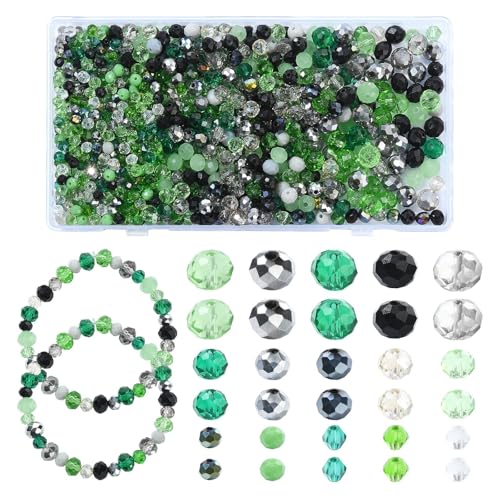 UR URLIFEHALL 1000 Stück zufällige facettierte Rondelle-Glasperlen, grüne Serie, Kristall-Abstandshalter, Perlen für Armbänder, Halsketten, Ohrringe, Schmuckherstellung UR URLIFEHALL 1000 Stück zufällige facettierte Rondelle-Glasperlen, grüne Serie, Kristall-Abstandshalter, Perlen für Armbänder, Halsketten, Ohrringe, Schmuckherstellung von UR URLIFEHALL