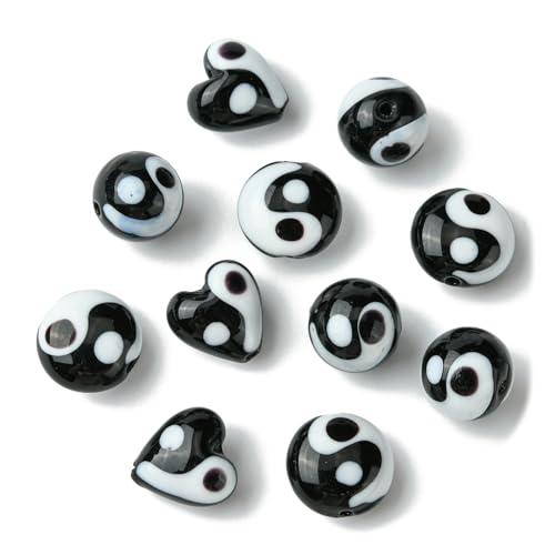 UR URLIFEHALL 12 Stück schwarze und weiße Glasperlen Yin Yang Herz und runde Perlen für Schmuckherstellung Handwerk UR URLIFEHALL 12 Stück schwarze und weiße Glasperlen Yin Yang Herz und runde Perlen für Schmuckherstellung Handwerk von UR URLIFEHALL