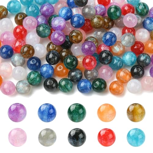 UR URLIFEHALL 120 Stück 12 Farben 8 mm Katzenaugen-Imitations-Perlen aus buntem Kunstharz, runde Perlen für selbstgemachte Halsketten, Armbänder, Ohrringe, Schmuckherstellung von UR URLIFEHALL