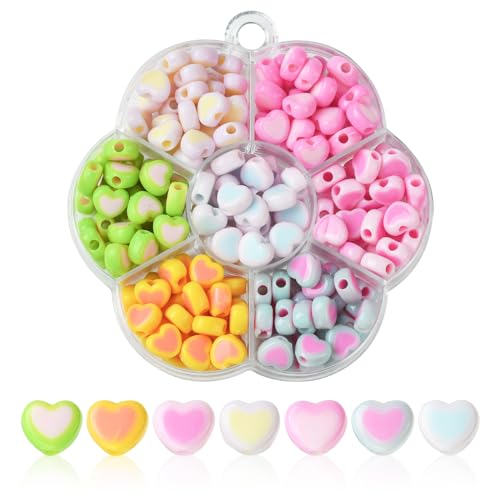 UR URLIFEHALL 175 Stück 7 Farben blickdichte Acryl-Herzperlen Bicolor Love Heart Spacer Perlen für DIY Schmuck Telefon Straps Handwerk Dekor von UR URLIFEHALL