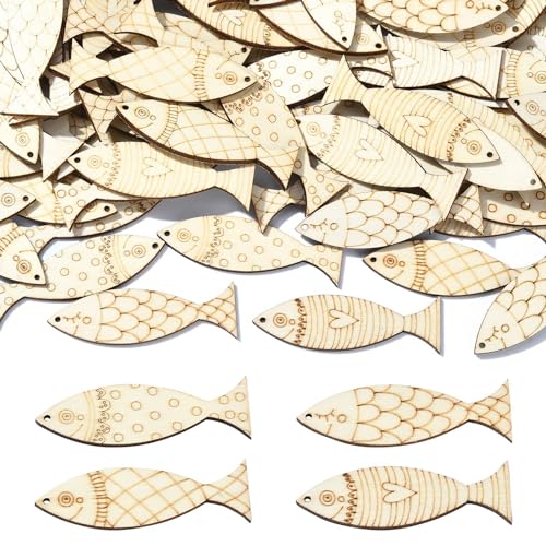 UR URLIFEHALL 200 Stück Holzfisch-Anhänger, alte Spitze, Meerestierausschnitte, unlackiertes Holz, Sommerstücke für Bastelbedarf, Schlüsselanhänger, Heimdekoration, Party-Dekoration von UR URLIFEHALL