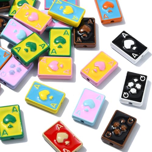UR URLIFEHALL 30 Stück zufällige Emaille-Pokerkartenperlen, rechteckige Spielkartenperlen für DIY-Schlüsselanhänger, Halsketten, Armbänder, Ohrringe, Schmuckherstellung von UR URLIFEHALL