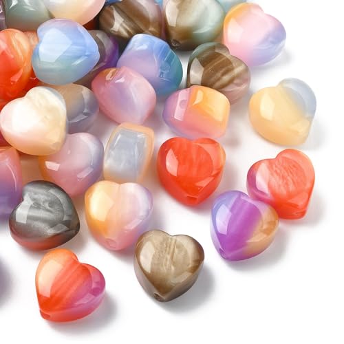 UR URLIFEHALL 40 Stück undurchsichtige Harzperlen in Herzform, bunt, Abstandshalter, Perlen für DIY-Armband, Halskette, Ohrringe, Schmuckherstellung, Handwerk UR URLIFEHALL 40 Stück undurchsichtige Harzperlen in Herzform, bunt, Abstandshalter, Perlen für DIY-Armband, Halskette, Ohrringe, Schmuckherstellung, Handwerk von UR URLIFEHALL