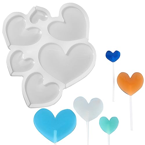 UR URLIFEHALL 5 Stück Herz Silikon Lollipop Formen Süße Herzform Lebensmittelqualität Silikonformen für Gelee Seife DIY Kekse Lebensmittel Geschenke von UR URLIFEHALL