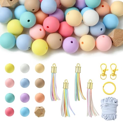 UR URLIFEHALL 50 Stück 15 mm runde Silikon-Perlen im Bonbon-Stil, geometrische Holzperlen für DIY-Stifte, Halsketten, Armbänder, Handwerk, Schmuckherstellung UR URLIFEHALL 50 Stück 15 mm runde Silikon-Perlen im Bonbon-Stil, geometrische Holzperlen für DIY-Stifte, Halsketten, Armbänder, Handwerk, Schmuckherstellung von UR URLIFEHALL