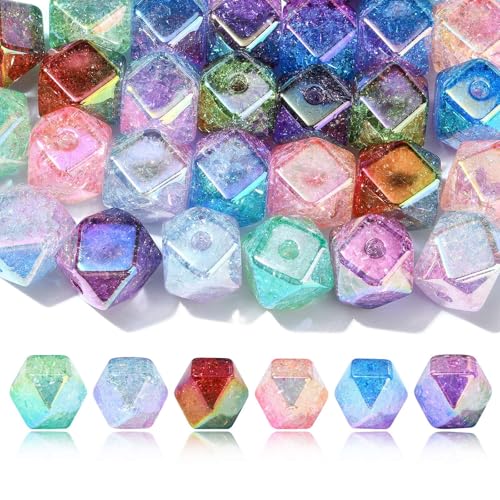UR URLIFEHALL 50 Stück Craquelé-Acryl-Polygon-Perlen, Farbverlauf, geometrische Perlen, facettierte Abstandshalter, Perlen für Schmuckherstellung, DIY, Schlüsselanhänger, Basteln, Dekor UR URLIFEHALL 50 Stück Craquelé-Acryl-Polygon-Perlen, Farbverlauf, geometrische Perlen, facettierte Abstandshalter, Perlen für Schmuckherstellung, DIY, Schlüsselanhänger, Basteln, Dekor von UR URLIFEHALL