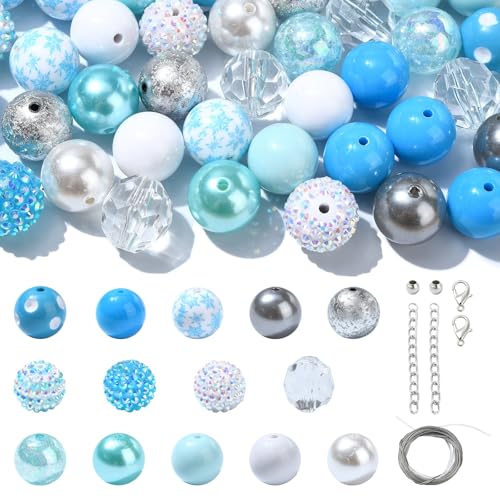 UR URLIFEHALL 50 Stück Winter-Thema, Kaugummi-Perlen, Bastelset, blaue runde Perlen mit Drahtkette, Abstandshalter, Perlen für Schmuck, Handwerk, Party, Girlande UR URLIFEHALL 50 Stück Winter-Thema, Kaugummi-Perlen, Bastelset, blaue runde Perlen mit Drahtkette, Abstandshalter, Perlen für Schmuck, Handwerk, Party, Girlande von UR URLIFEHALL