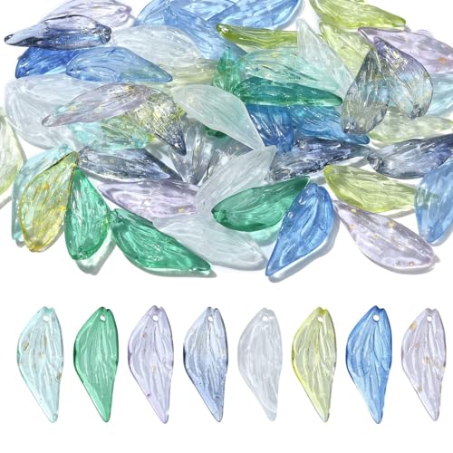 UR URLIFEHALL 50 Stück handgefertigte Glasperlen in Blattform, bunte Glasperlen, Charms, gebohrte Perlen für DIY-Schmuckherstellung von UR URLIFEHALL