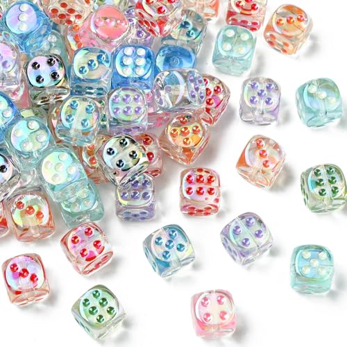UR URLIFEHALL 50 Stück transparente Acryl-Würfelperlen, 14 mm, schillernde Würfelperlen, Abstandshalter für Schmuckherstellung, DIY, Armband, Halsketten, Schlüsselband UR URLIFEHALL 50 Stück transparente Acryl-Würfelperlen, 14 mm, schillernde Würfelperlen, Abstandshalter für Schmuckherstellung, DIY, Armband, Halsketten, Schlüsselband von UR URLIFEHALL