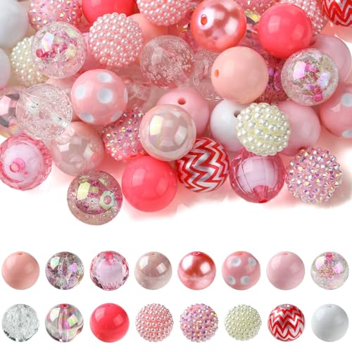 UR URLIFEHALL 50 Stück weiß-rosa klobige Kaugummi-Perlen, runde Strass, Kaugummi-Perlen für DIY, Handwerk, Schmuck, Haarband, Stifttasche, Kette UR URLIFEHALL 50 Stück weiß-rosa klobige Kaugummi-Perlen, runde Strass, Kaugummi-Perlen für DIY, Handwerk, Schmuck, Haarband, Stifttasche, Kette von UR URLIFEHALL