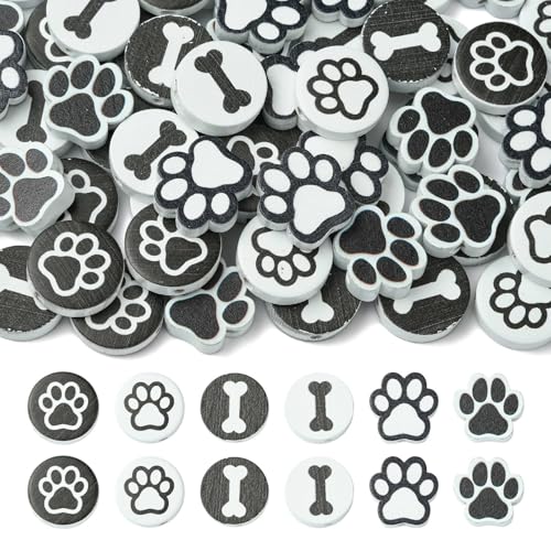 UR URLIFEHALL 60 Stück 6 Stile Hundepfotenknochen Holzperlen Schwarz und Weiß Welpe Pfotenabdruck Abstandshalter Perlen für DIY Schmuckherstellung Home Decor Party UR URLIFEHALL 60 Stück 6 Stile Hundepfotenknochen Holzperlen Schwarz und Weiß Welpe Pfotenabdruck Abstandshalter Perlen für DIY Schmuckherstellung Home Decor Party von UR URLIFEHALL
