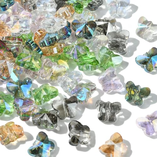 UR URLIFEHALL 70 Stück 7 Farben Glas Schmetterling Perlen Bunte fliegende Insekten Tierförmige Perlen für Armband Halskette DIY Schmuck Handwerk von UR URLIFEHALL