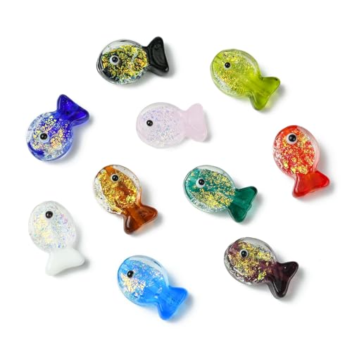 UR URLIFEHALL Glasperlen in 10 Farben, Fisch-Glasperlen, handgefertigt, niedlich, Meerestiere, lose Abstandshalter, Perlen für DIY-Armbänder, Halsketten, Schmuckherstellung, 20 Stück UR URLIFEHALL Glasperlen in 10 Farben, Fisch-Glasperlen, handgefertigt, niedlich, Meerestiere, lose Abstandshalter, Perlen für DIY-Armbänder, Halsketten, Schmuckherstellung, 20 Stück von UR URLIFEHALL