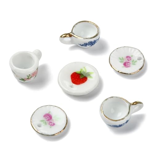 UR URLIFEHALL Mini-Teeset, Porzellan-Perlen, handgefertigt, Teetassen-Untertasse, Perlen für Armband, Halskette, Ohrringe, Schmuckherstellung, Bastelarbeiten, 8 Stück von UR URLIFEHALL