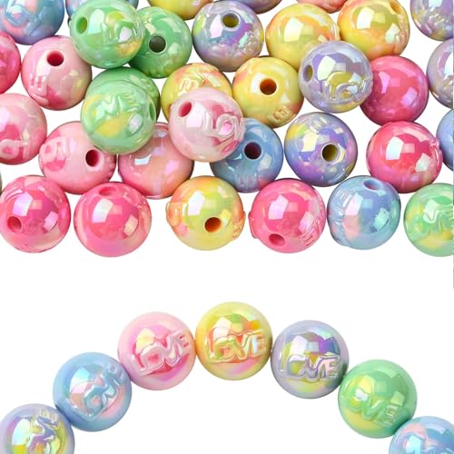 UR URLIFEHALL Runde Acrylperlen mit Wort "Love", bunte Kaugummi-Perlen für Perlenstifte, Armbänder, Schmuckherstellung, Schlüsselanhänger, Basteln, 50 Stück UR URLIFEHALL Runde Acrylperlen mit Wort "Love", bunte Kaugummi-Perlen für Perlenstifte, Armbänder, Schmuckherstellung, Schlüsselanhänger, Basteln, 50 Stück von UR URLIFEHALL