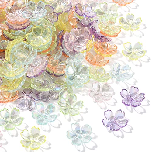 UR Urlifehall 300 Stück transparente Acryl-Trompeten-Blumen-Perlenkappen, transparent, galvanisiert, 5-Petal-Blumen-Endkappen für DIY-Schmuckherstellung von UR URLIFEHALL