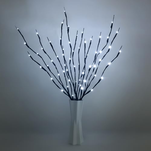 URAQT 73 CM LED Baumastlicht, 3 Stück Beleuchtete Zweige für Vasen Weidenzweigdekoration mit Batteriekasten Künstlicher Baum DIY Dekoratives Licht Weiß(Ohne Batterie) von URAQT