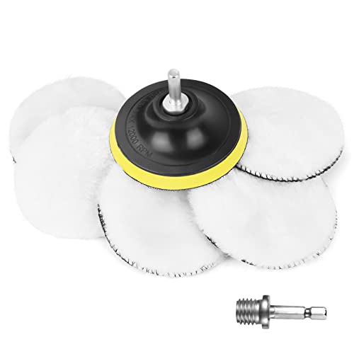URAQT Auto Polierhaube,5 Stück ø 100mm Polierpads Wolle Polierteller Set Wollpuffer Polierhauben Mit Einem 6 Winkel Griff Polierfell Pad Polierhaube Polierschwamm Für M10 M14 Bohrer Adapter URAQT Auto Polierhaube,5 Stück ø 100mm Polierpads Wolle Polierteller Set Wollpuffer Polierhauben Mit Einem 6 Winkel Griff Polierfell Pad Polierhaube Polierschwamm Für M10 M14 Bohrer Adapter von URAQT