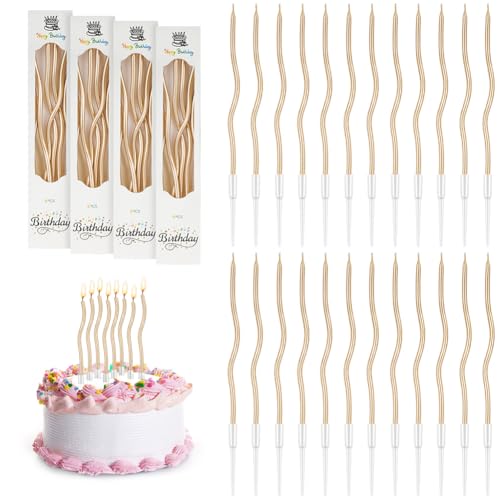 URAQT Geburtstagskerzen Kuchen, 24 Ripple-Geburtstagskerzen mit Ständer, für Kinder & Erwachsene, Dekorative Geburtstagstorte, Hochzeitsparty, Abschlussfeier(Champagner-Gold) von URAQT