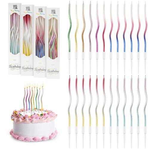 URAQT Geburtstagskerzen Kuchen, 24 Ripple-Geburtstagskerzen mit Ständer, für Kinder & Erwachsene, Dekorative Geburtstagstorte, Hochzeitsparty, Abschlussfeier(Mehrfarben) von URAQT