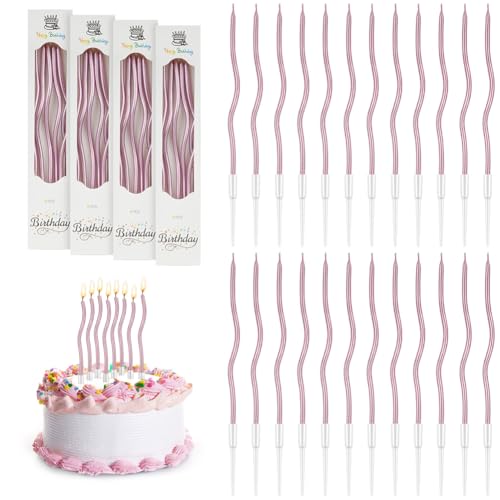 URAQT Geburtstagskerzen Kuchen, 24 Ripple-Geburtstagskerzen mit Ständer, für Kinder & Erwachsene, Dekorative Geburtstagstorte, Hochzeitsparty, Abschlussfeier(Roségold) von URAQT