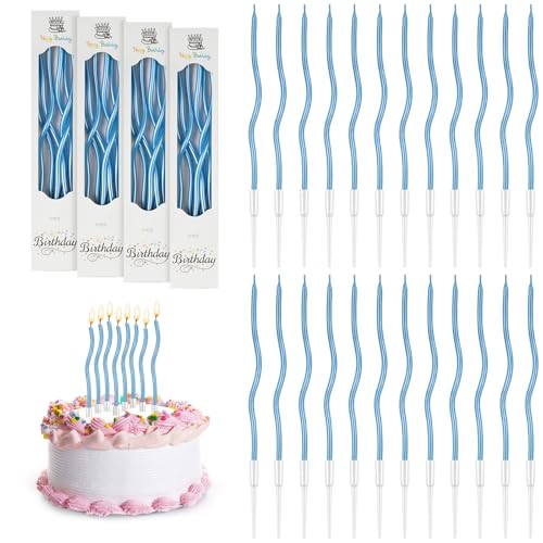URAQT Geburtstagskerzen Kuchen, 24 Ripple-Geburtstagskerzen mit Ständer, für Kinder & Erwachsene, Dekorative Geburtstagstorte, Hochzeitsparty, Abschlussfeier (Hellblau) von URAQT
