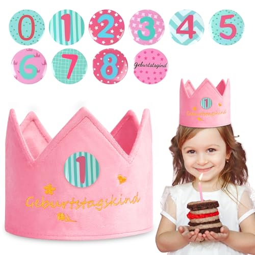 URAQT Geburtstagskrone, Krone Geburtstag aus Plüsch mit Button Zahlen Auswechselbare von 0-9, Geburtstagskrone Mädchen Jungen, Geburtstag Krone Kinder Partyhüte für Kindergeburtstag Party Deko(Rosa) URAQT Geburtstagskrone, Krone Geburtstag aus Plüsch mit Button Zahlen Auswechselbare von 0-9, Geburtstagskrone Mädchen Jungen, Geburtstag Krone Kinder Partyhüte für Kindergeburtstag Party Deko(Rosa) von URAQT