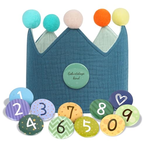 URAQT Geburtstagskrone Kinder, Geburtstagskrone Stoff, Geburtstag Kinderkrone, Krone Geburtstag für Jungs Mädchen mit Happy Birthday Spruchband und Auswechselbaren Zahlen von 0-9 (Dunkelgrün) von URAQT