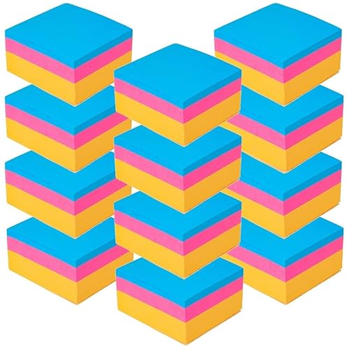 URBNLIVING Haftnotizen, 400 Blatt, verschiedene Neonfarben, 76 x 76 mm, Memoblöcke, Erinnerungsnotizen, selbstklebend, Büro- und Schulbedarf (Anzahl der Packungen, 12 Stück) von URBNLIVING