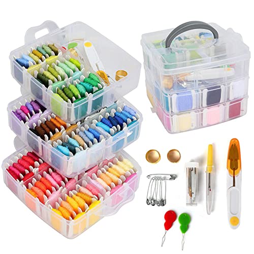 192er Pack Stickgarn Set, 150 Farbfäden Stickerei Set mit 3-Stufiger Transparenter Garn Aufbewahrungsbox, Stickrahmen und Kreuzstich-Werkzeuge für Erwachsene und Kinder Anfänger 192er Pack Stickgarn Set, 150 Farbfäden Stickerei Set mit 3-Stufiger Transparenter Garn Aufbewahrungsbox, Stickrahmen und Kreuzstich-Werkzeuge für Erwachsene und Kinder Anfänger von URCheers