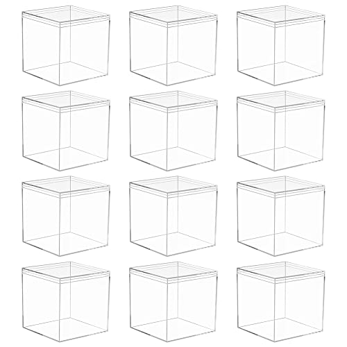 12er-Pack Durchsichtige Acryl Boxen,kleine Aufbewahrungsbehälter für Kunststoffperlen Kunststoff Geschenkbox Transparent für Geschenke,Hochzeiten,Gastgeschenke,Leckereien,Süßigkeiten, 7.5x7.5x7.5cm von URFEDA