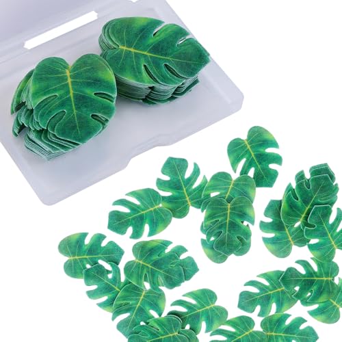 48pcs Essbare Tropische Schildkrötenblätter Cupcake Topper Blätter Tropische Kuchen Deko Künstliche tropische Palmenblätter tropische Blätter Kuchen Topper für hawaiianische Party Dekoration von URFEDA